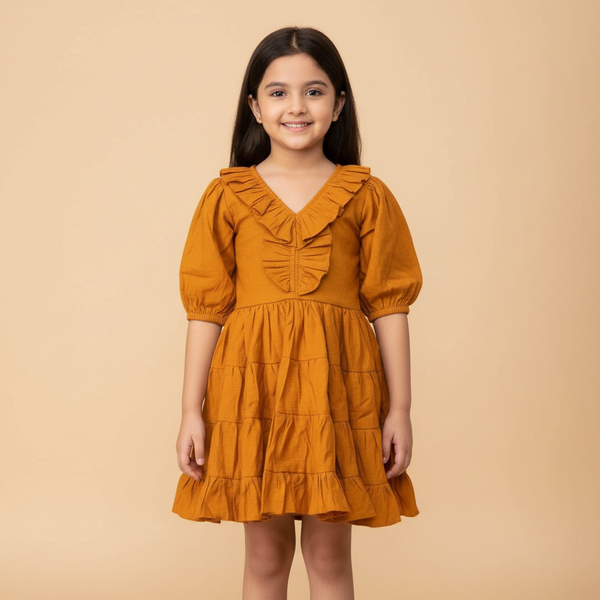 Ruffled neckline & puff sleeves