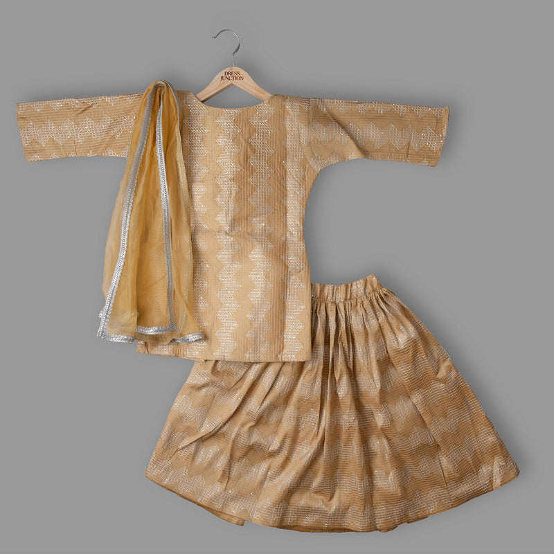 Girls Art Silk Kurta & Lehenga Set with Soft Net Dupatta – Gold
