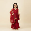 Girls Maroon Georgette Sharara Set with Mirror Work