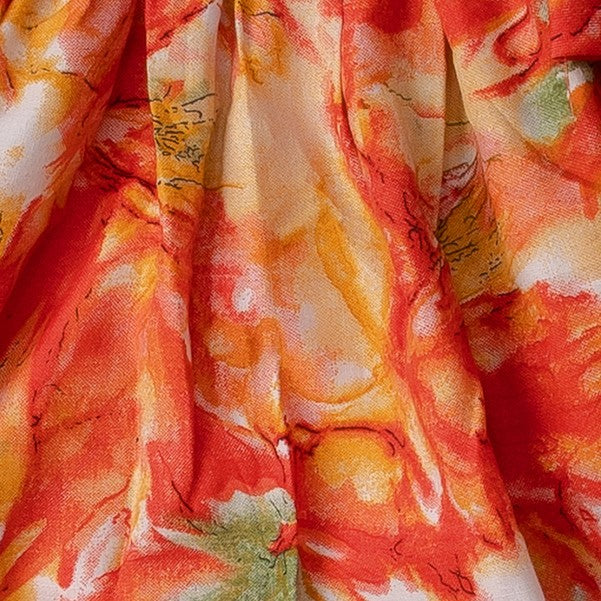 Girls Orange Floral & Stripe Magic Cotton Kurti With Pant Set