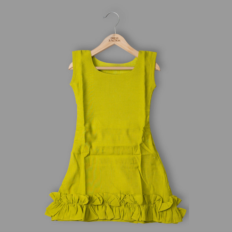 Girls Sleeveless Cotton-Viscose Ruffle Hem Dress – Lime Green