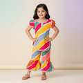Girls Multicolor Striped Kurta With Bell Bottom Pants  Wrinkled Polyester & Cotton Lining