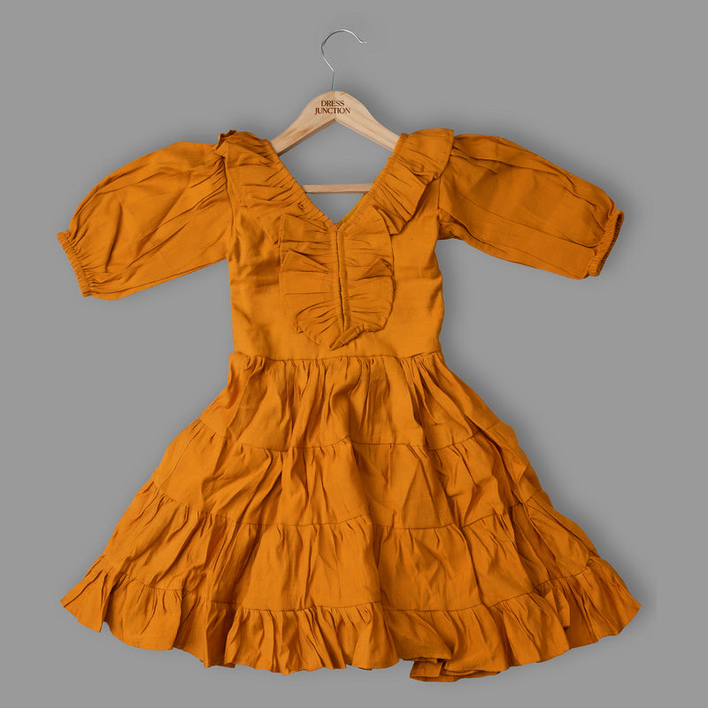Girls Mustard Tiered Ruffle Dress