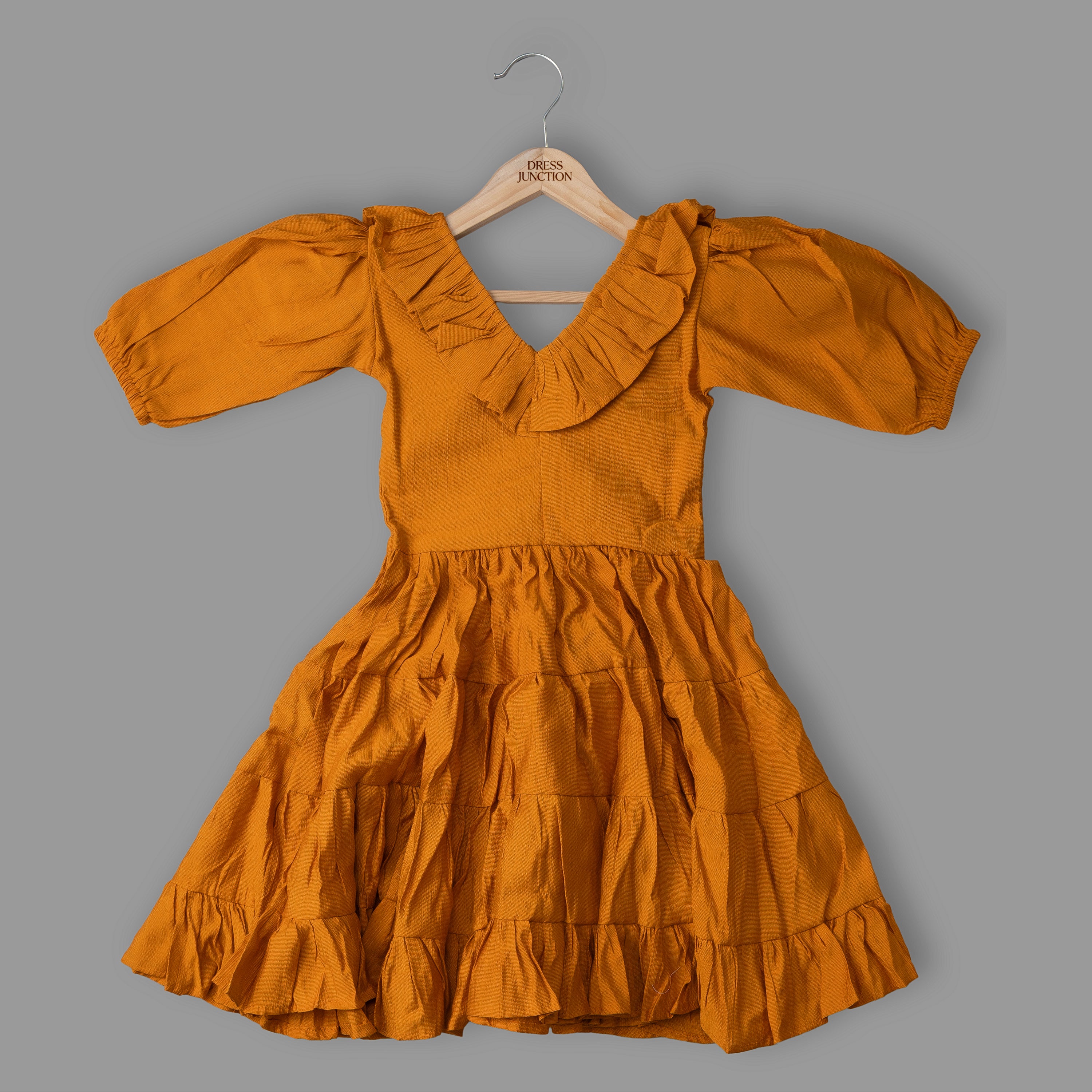 Girls Mustard Tiered Ruffle Dress