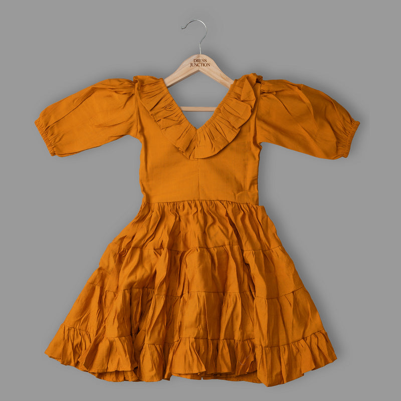 Girls Mustard Tiered Ruffle Dress