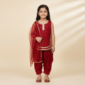 Girls Red Georgette Salwar Suit Set with Dupatta  Festive Partywear