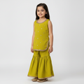Girls Green Ruffled Polyester Kurti & Sharara Set