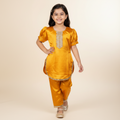 Girls Mustard Satin Kurta & Pant Ethnic Set