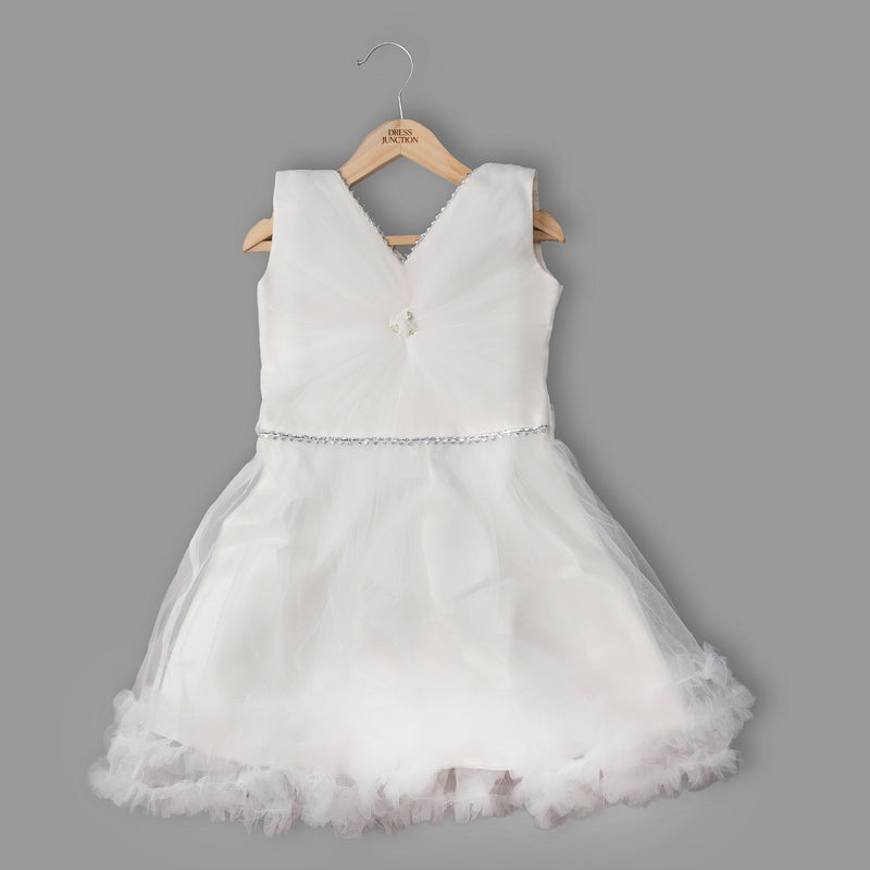White Net Party Frock with Silk-Blend Lining