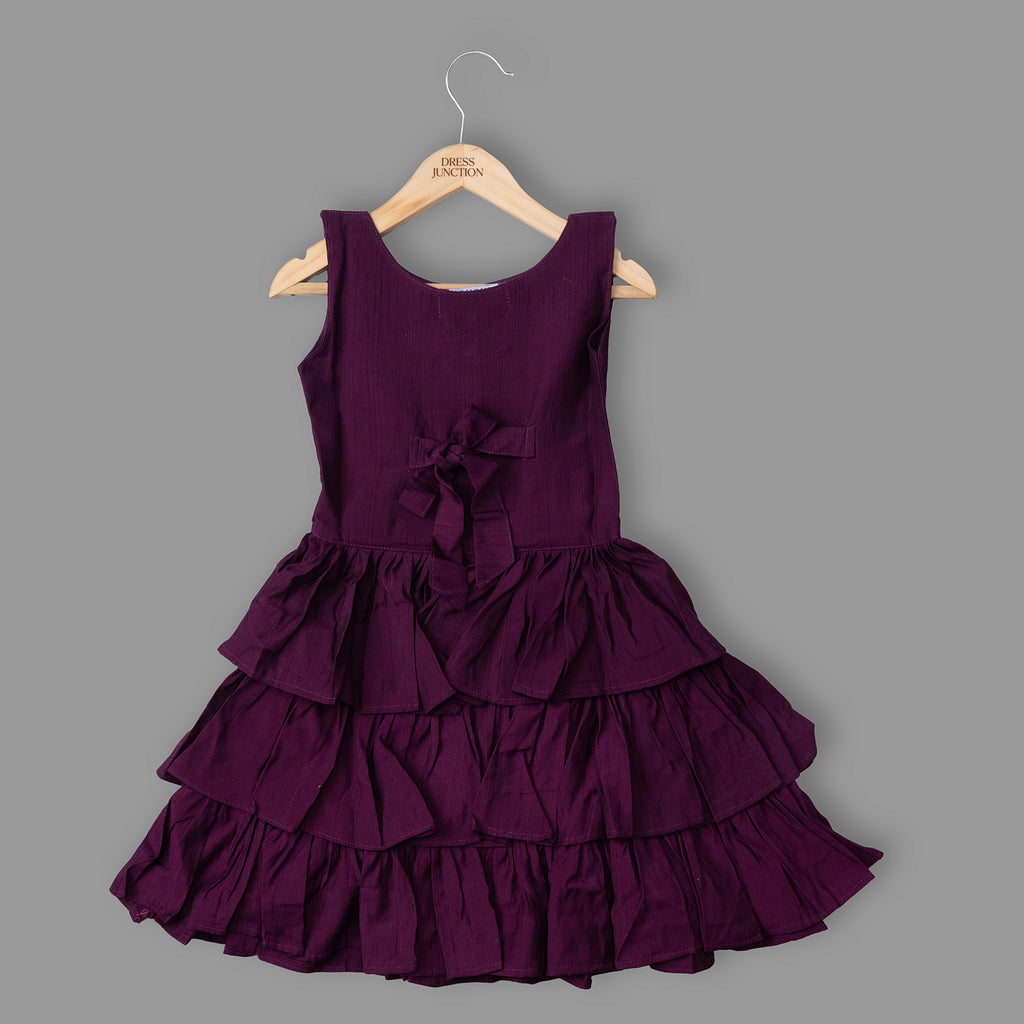 Girls Purple Layered Ruffle Party Dress with Floral Applique