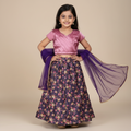 Girls Pink Blouse & Floral Lehenga Set with Purple Dupatta  Festive Partywear