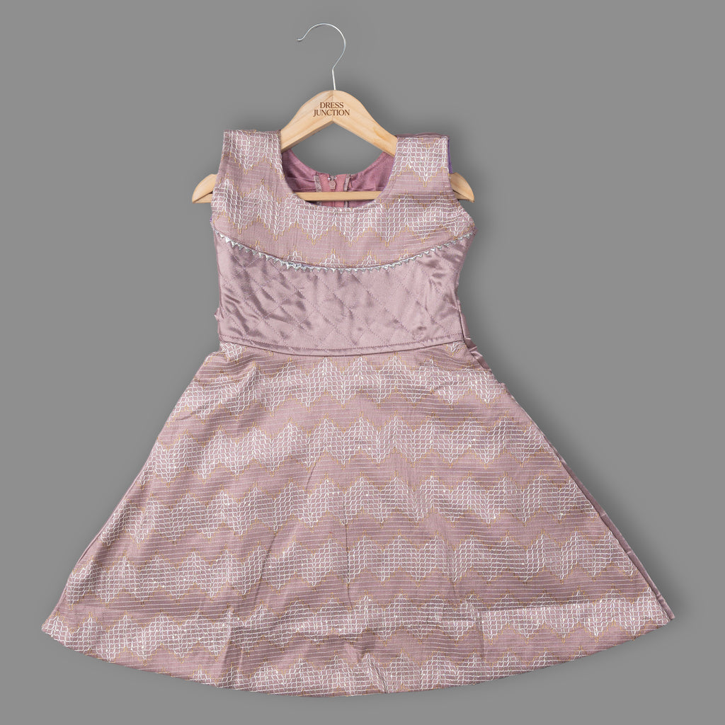 Girls Mauve Art Silk Embroidered Party Dress