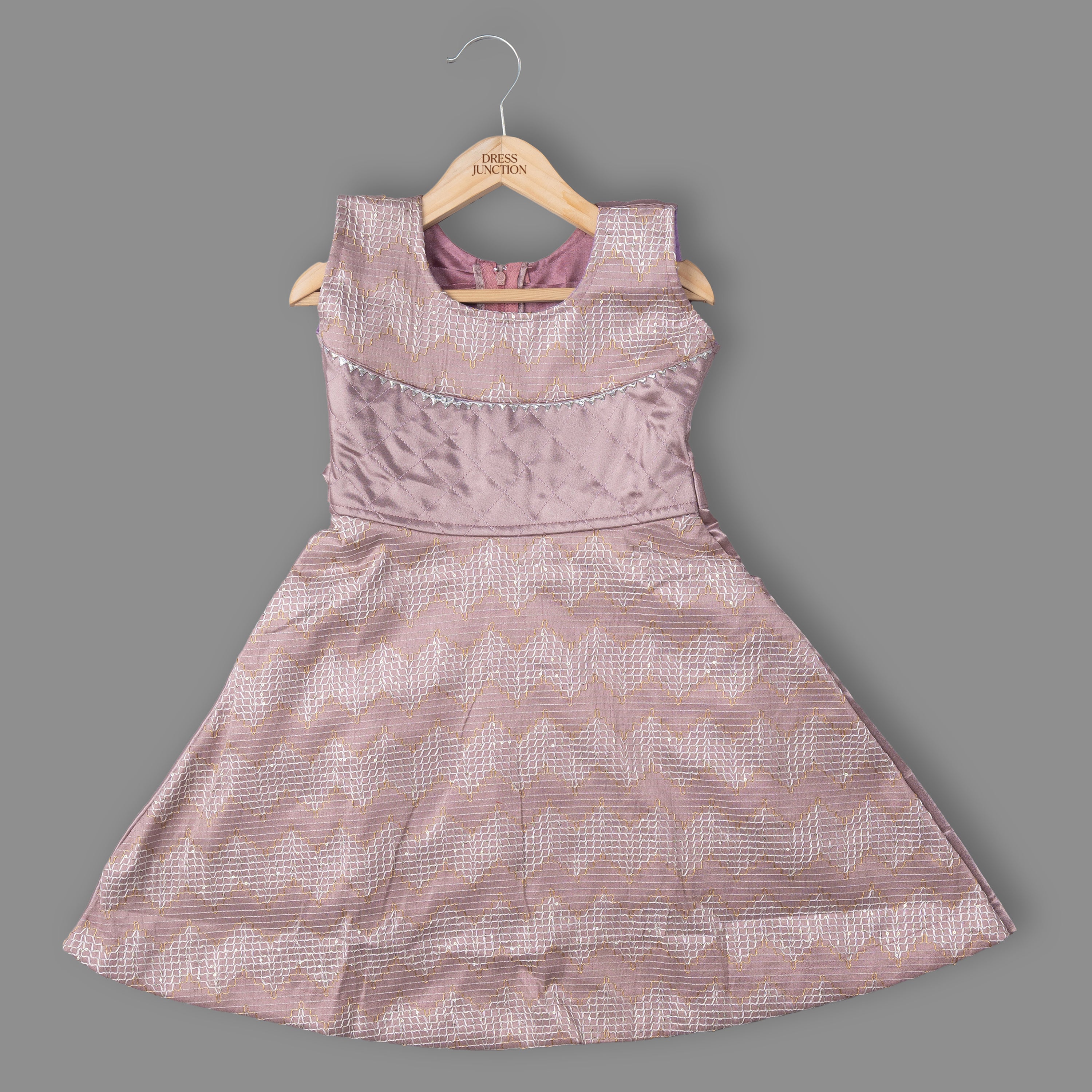Girls Mauve Art Silk Embroidered Party Dress