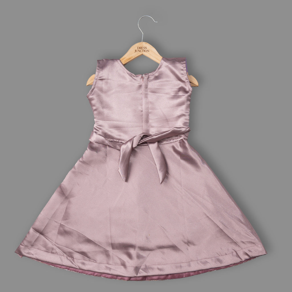 Girls Mauve Art Silk Embroidered Party Dress