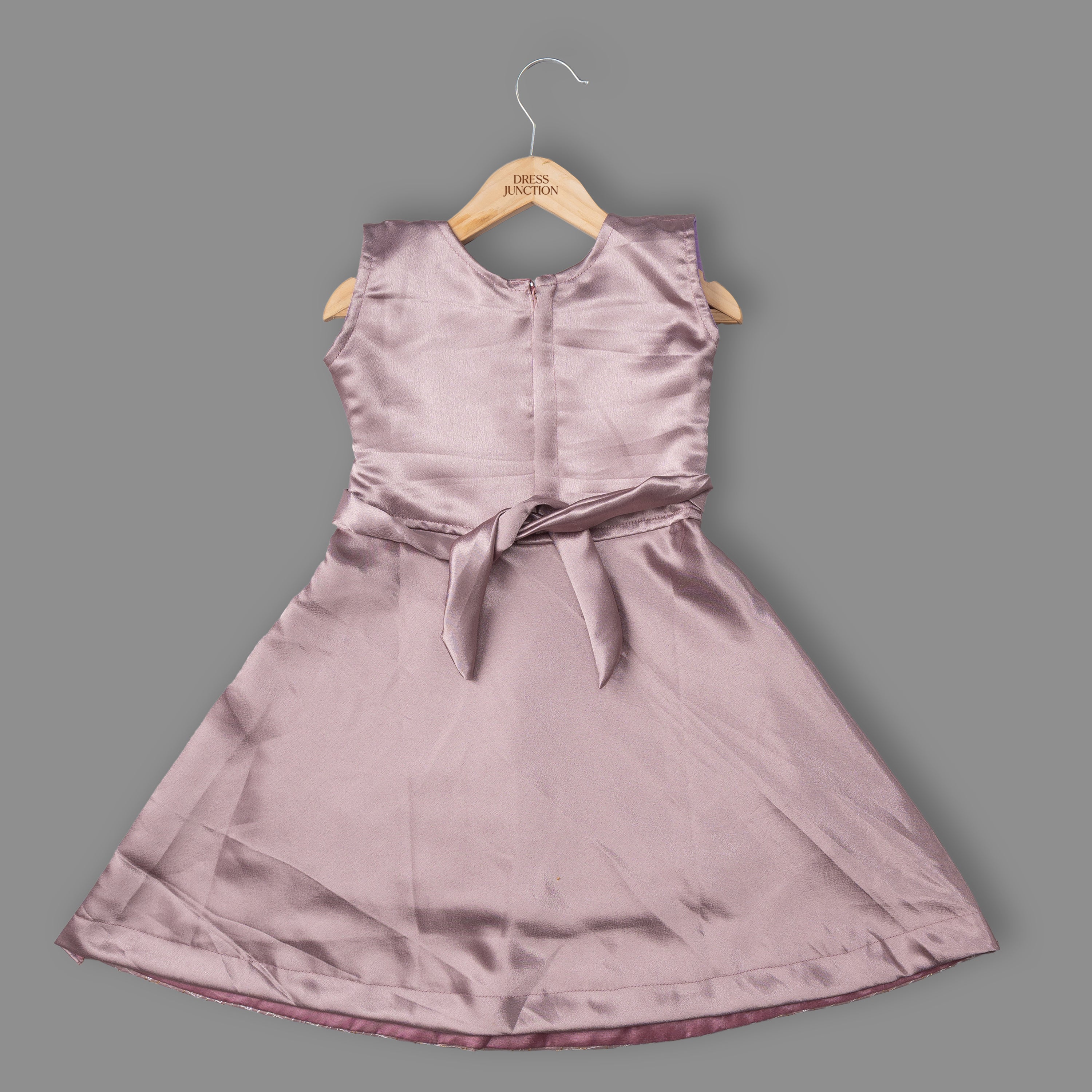 Girls Mauve Art Silk Embroidered Party Dress