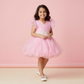 Girls Pink Soft Net Ruffle Party Dress