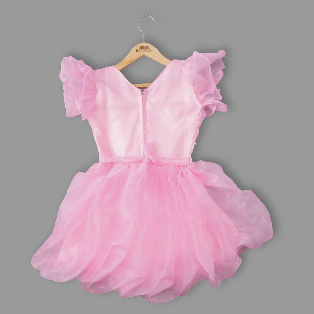 Girls Pink Soft Net Ruffle Party Dress