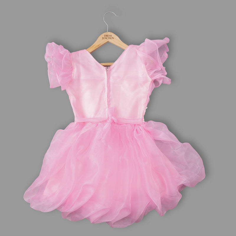 Girls Pink Soft Net Ruffle Party Dress