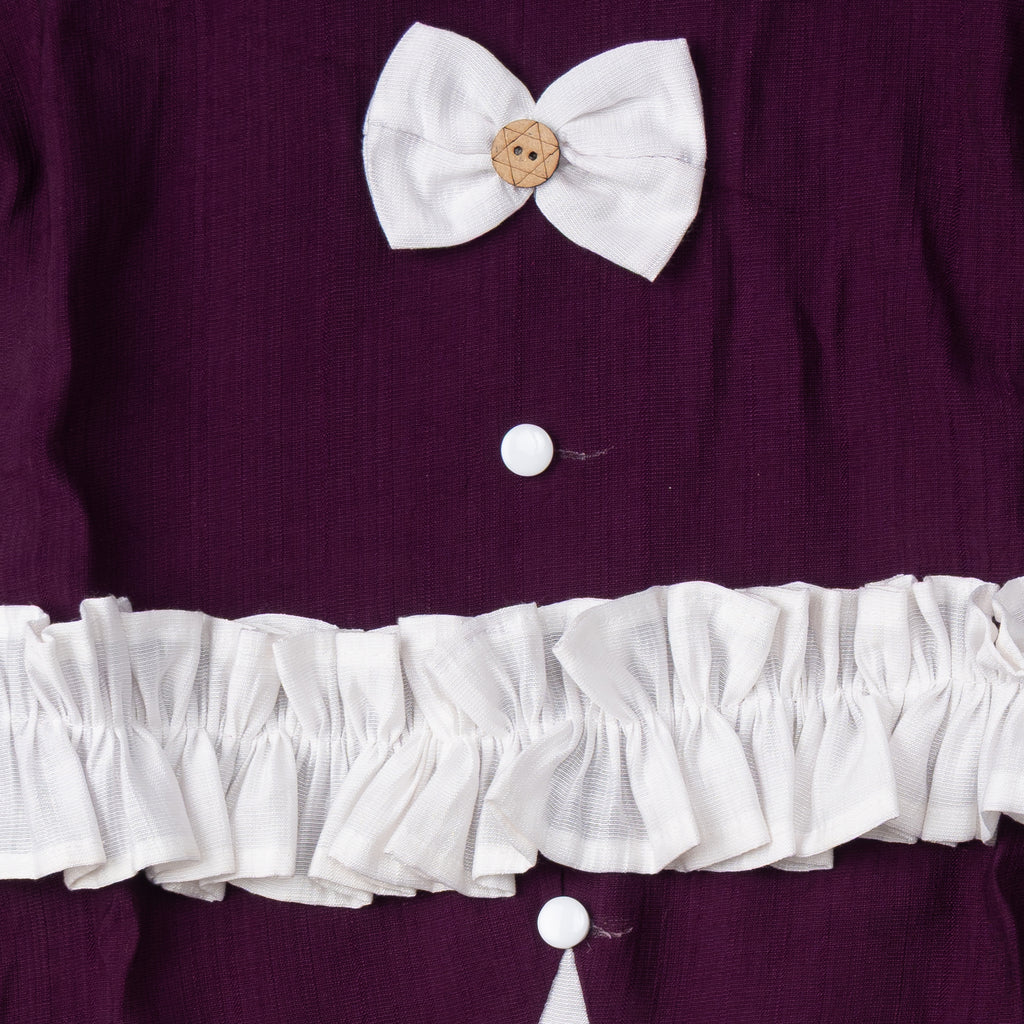 Girls Purple & White Cotton-Blend Ruffle Panel Dress