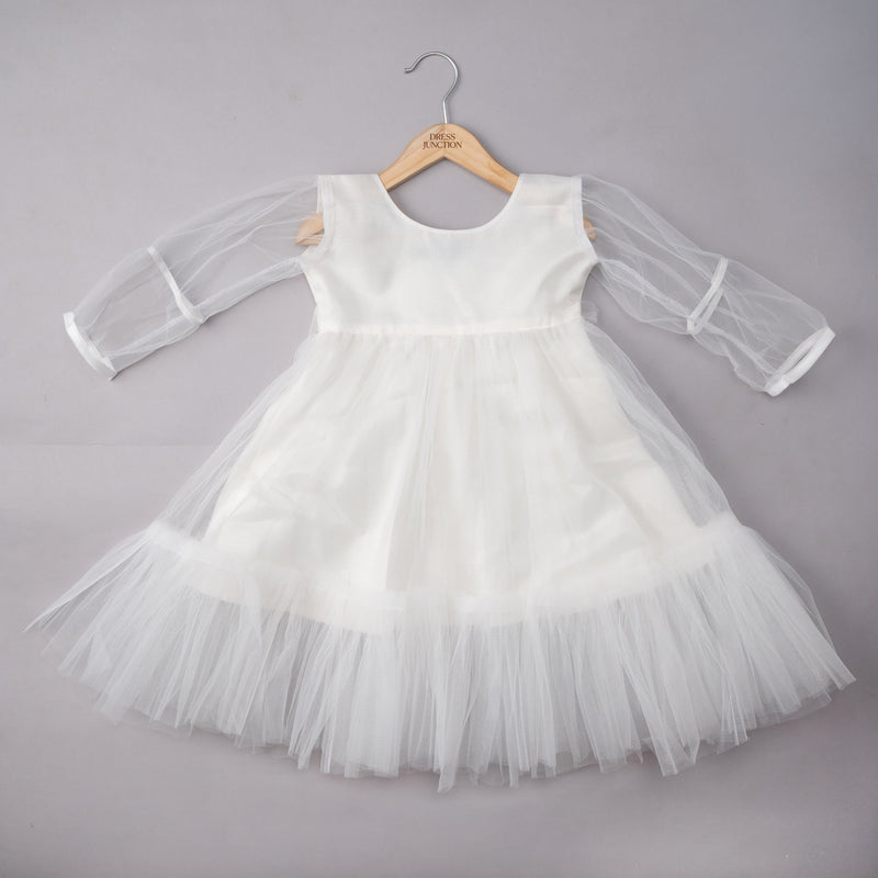 Girls White Soft-Net Layered Princess Party Dress