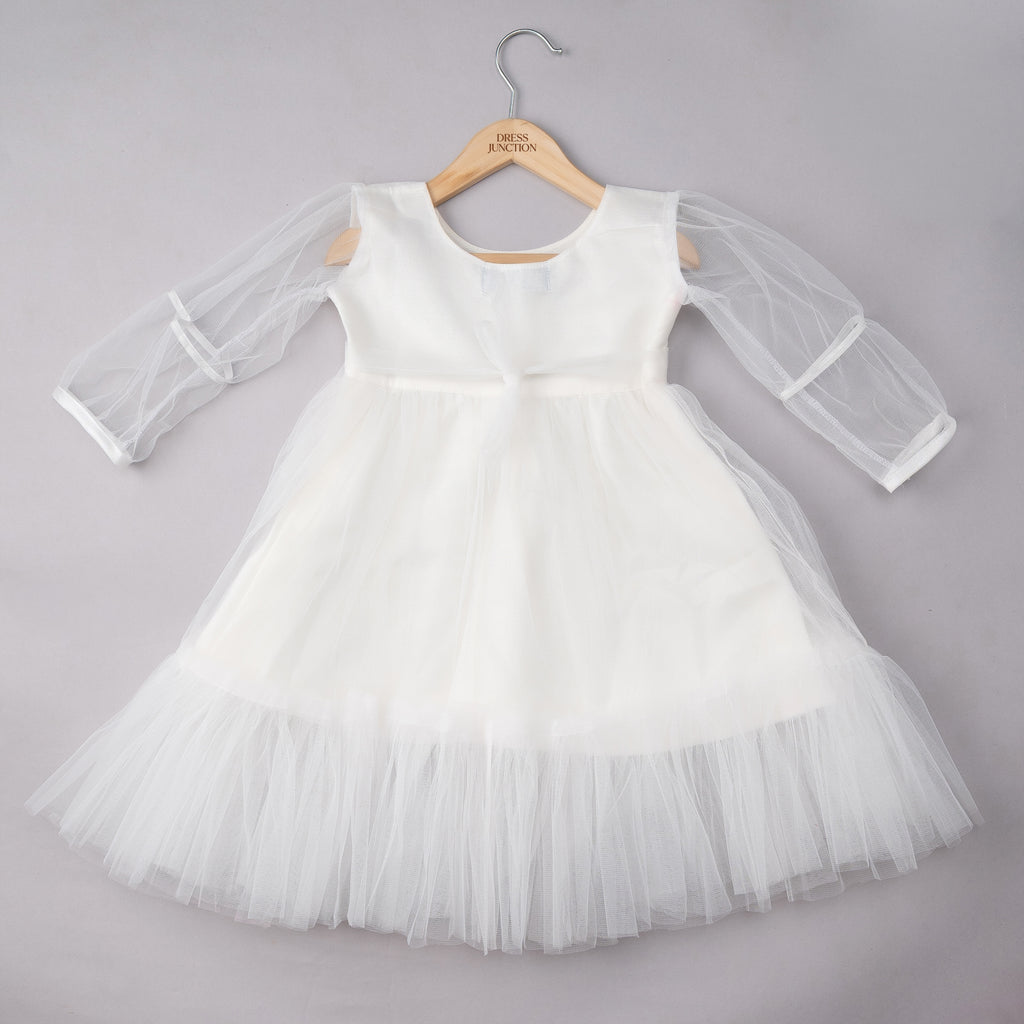 Girls White Soft-Net Layered Princess Party Dress