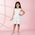 Girls White Cotton Tiered Ruffle Dress with Handmade Floral Details