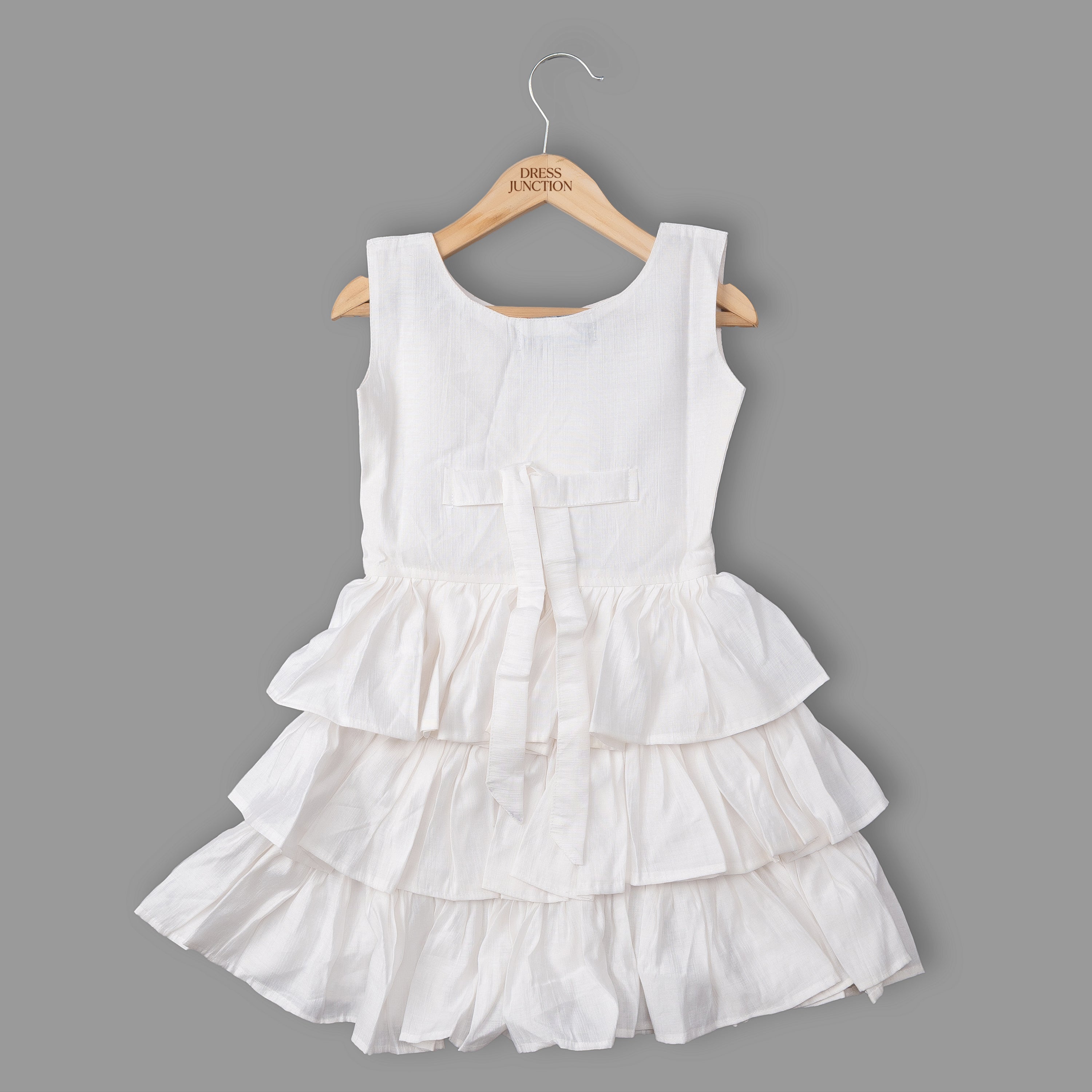 Girls White Tiered Ruffle Dress with Handmade Floral Details