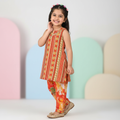Girls Multicolor Magic Cotton Printed Kurti & Pant Set