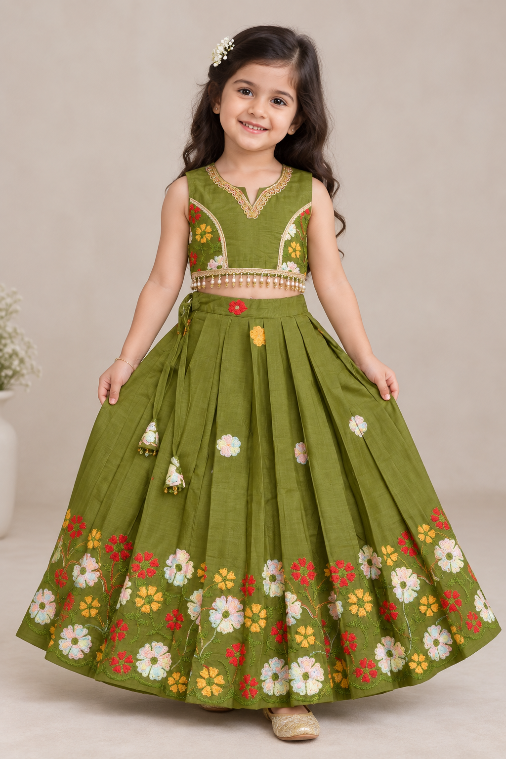 Girls Embroidered Cotton Lehnga