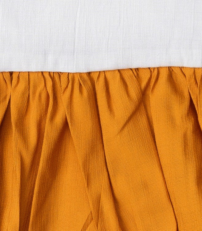 Girls White & Mustard Sleeveless Frock – Soft Shiny Cotton Blend