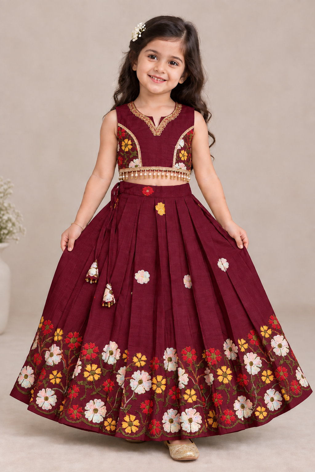 Girls Embroidered Cotton Lehnga