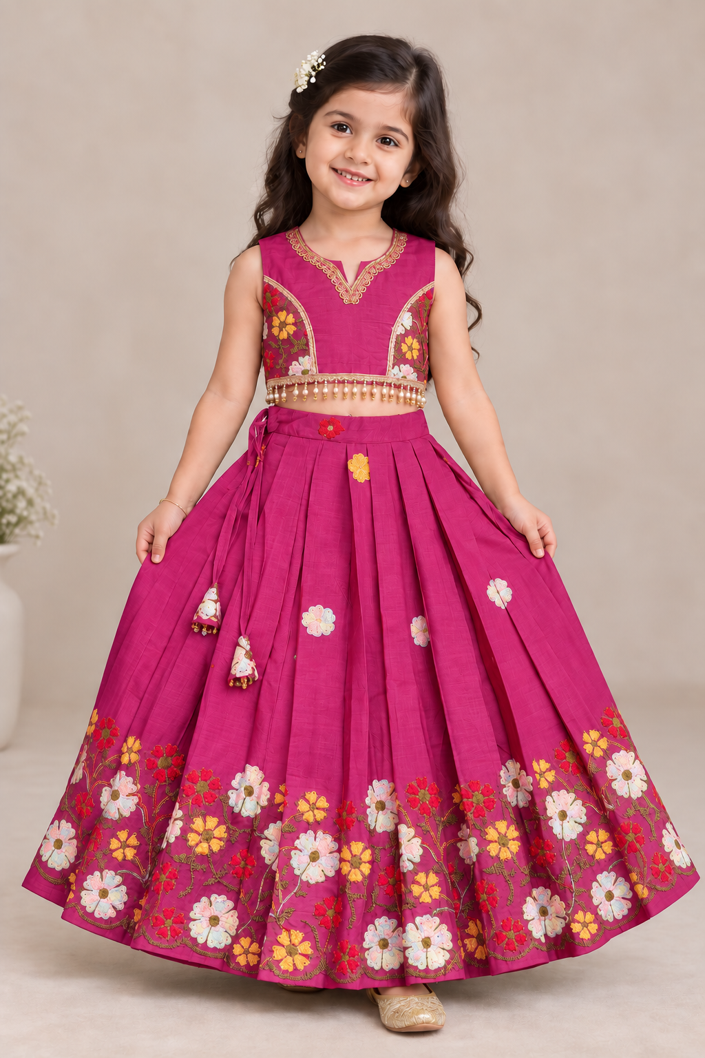 Girls Embroidered Cotton Lehnga