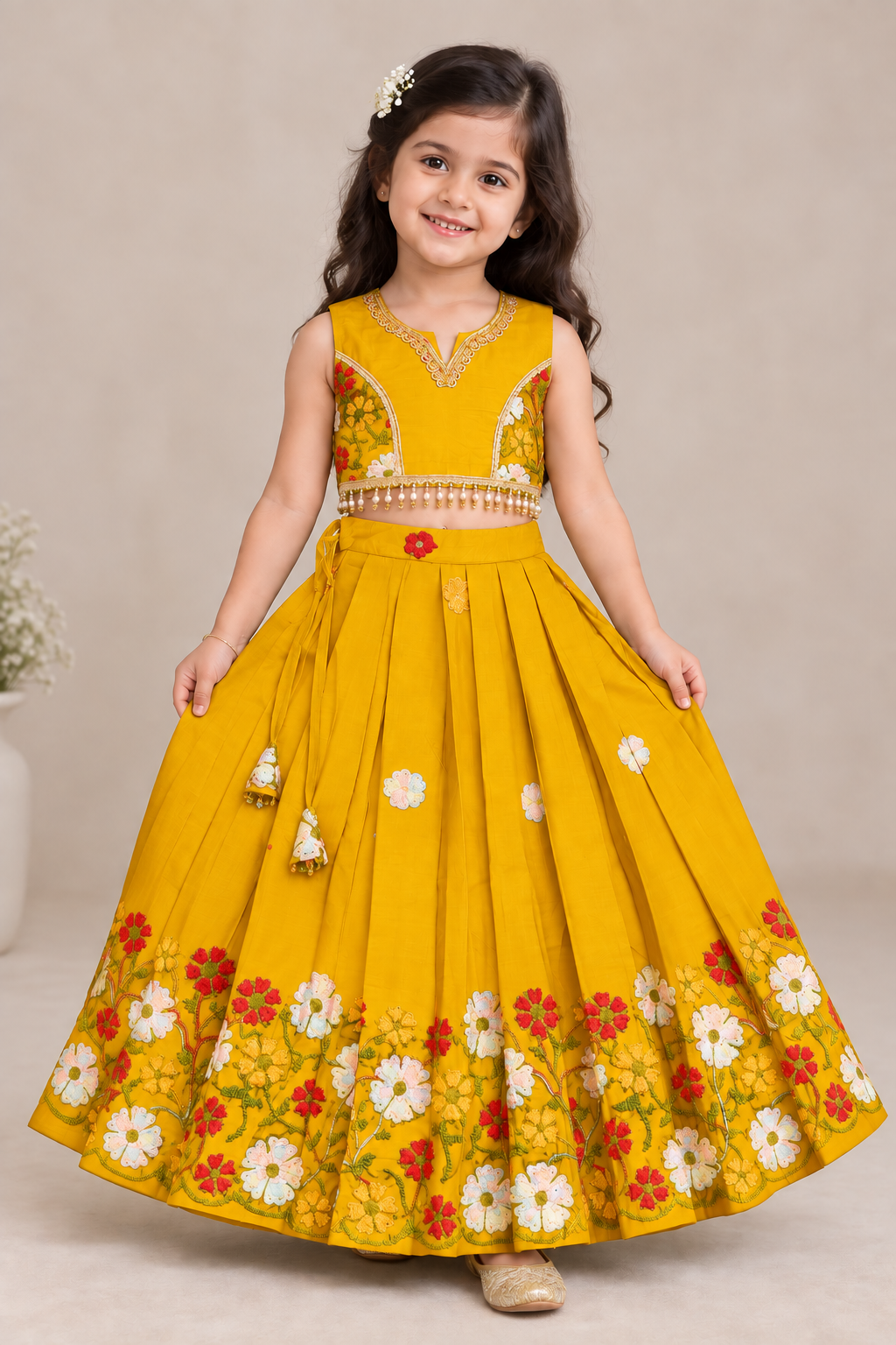 Girls Embroidered Cotton Lehnga