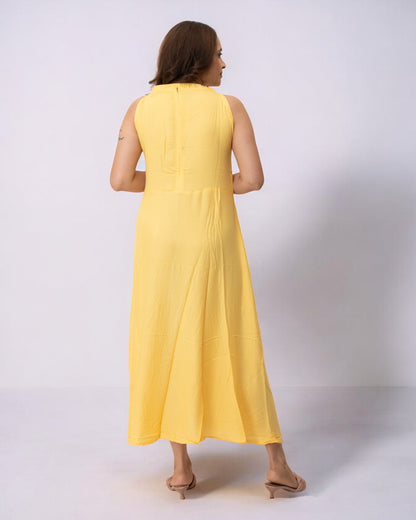 Yellow Plain Solid Rayon Long Maxi Dress