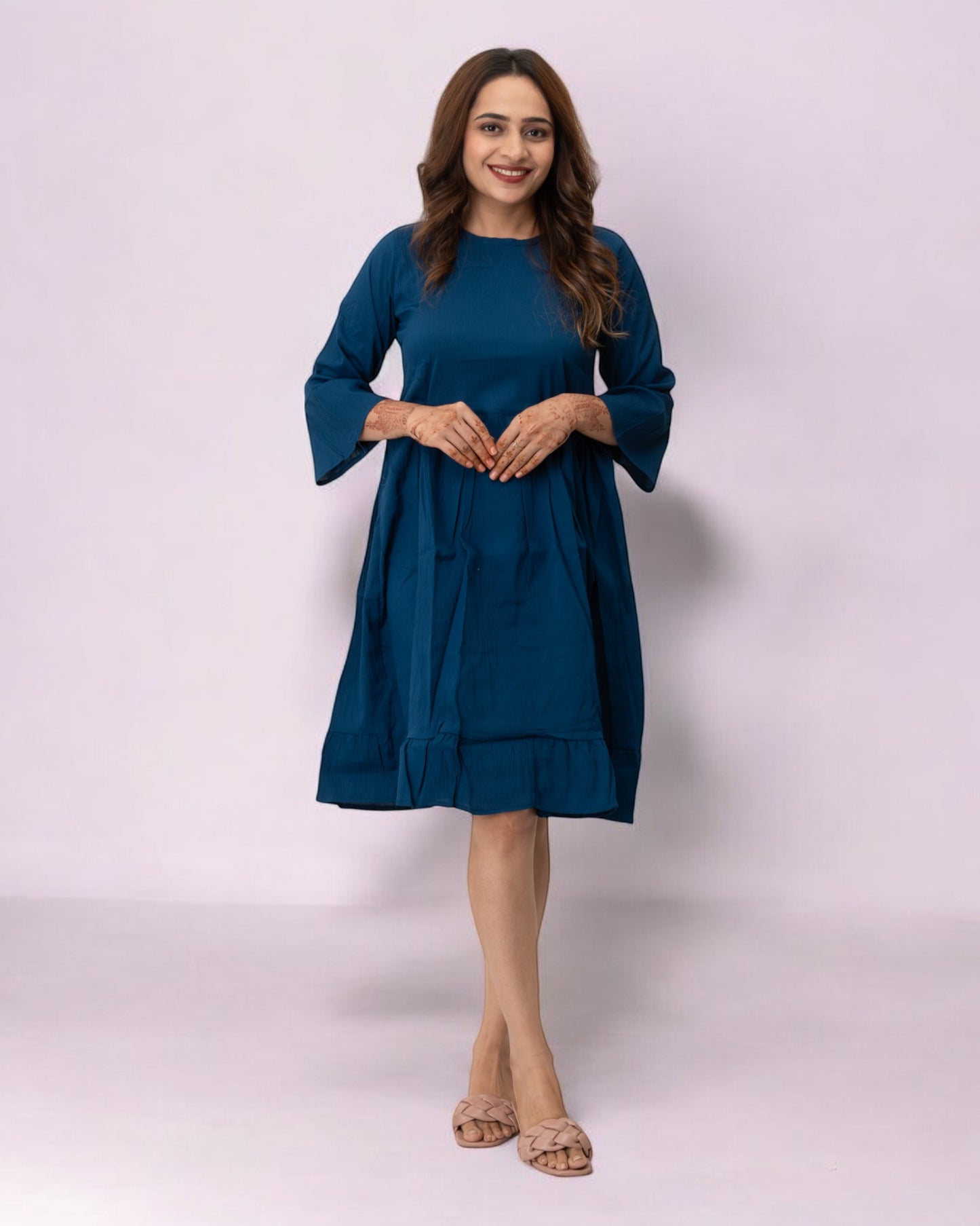 Blue Plain Solid Delta Midi Dress