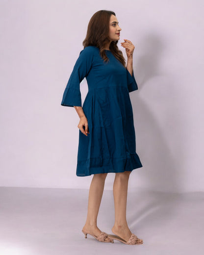 Blue Plain Solid Delta Midi Dress