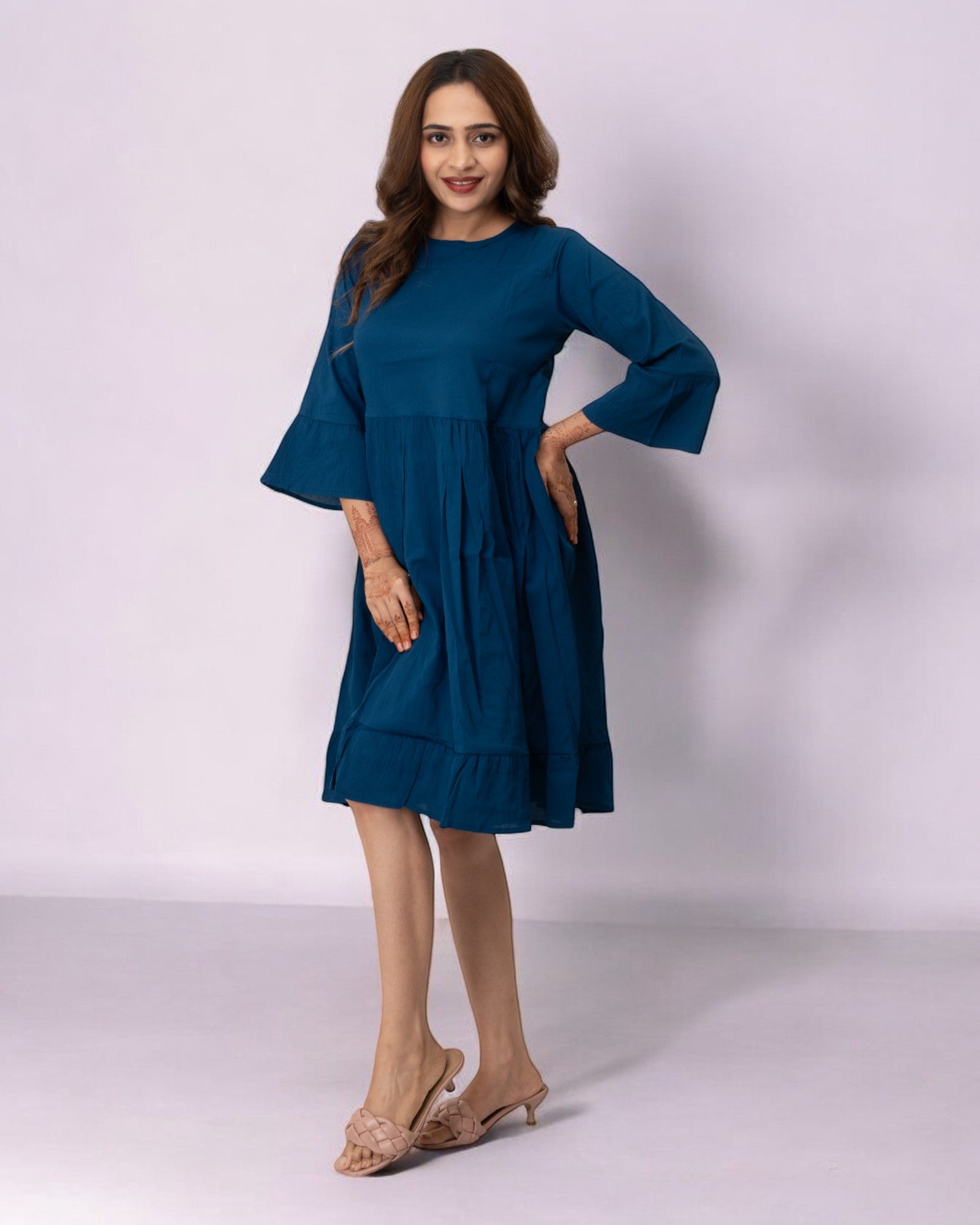 Blue Plain Solid Delta Midi Dress