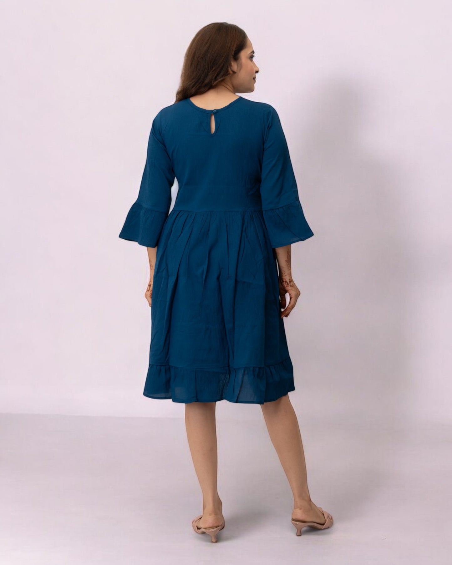 Blue Plain Solid Delta Midi Dress