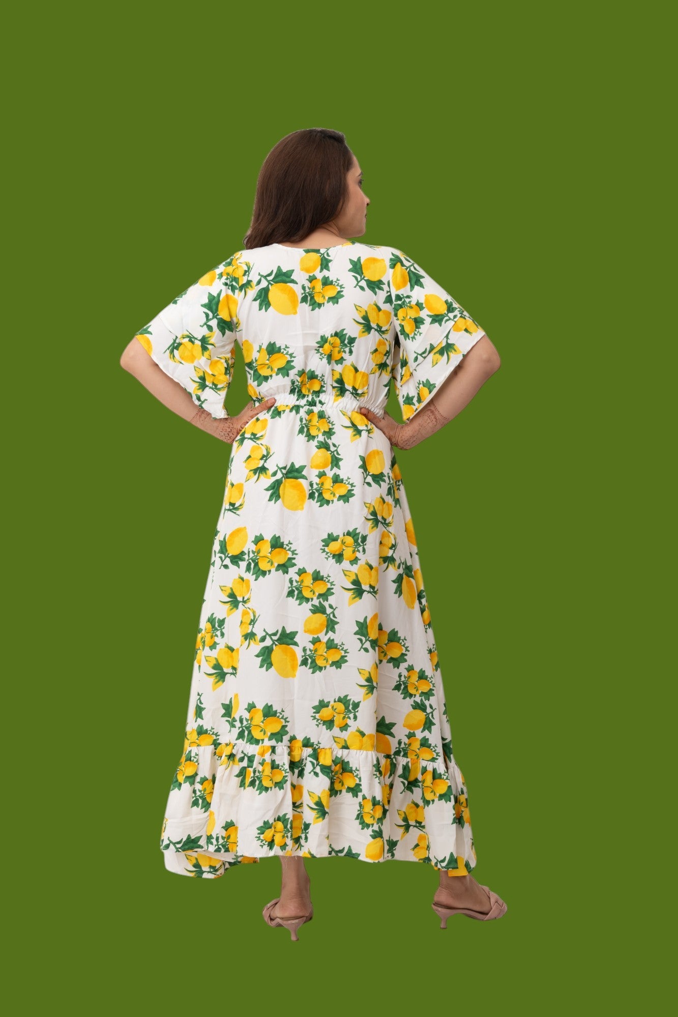Yellow Floral Printed Polyster Maxi Dress