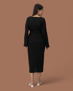 Black Ruffle Cute Belted Shirt Dress