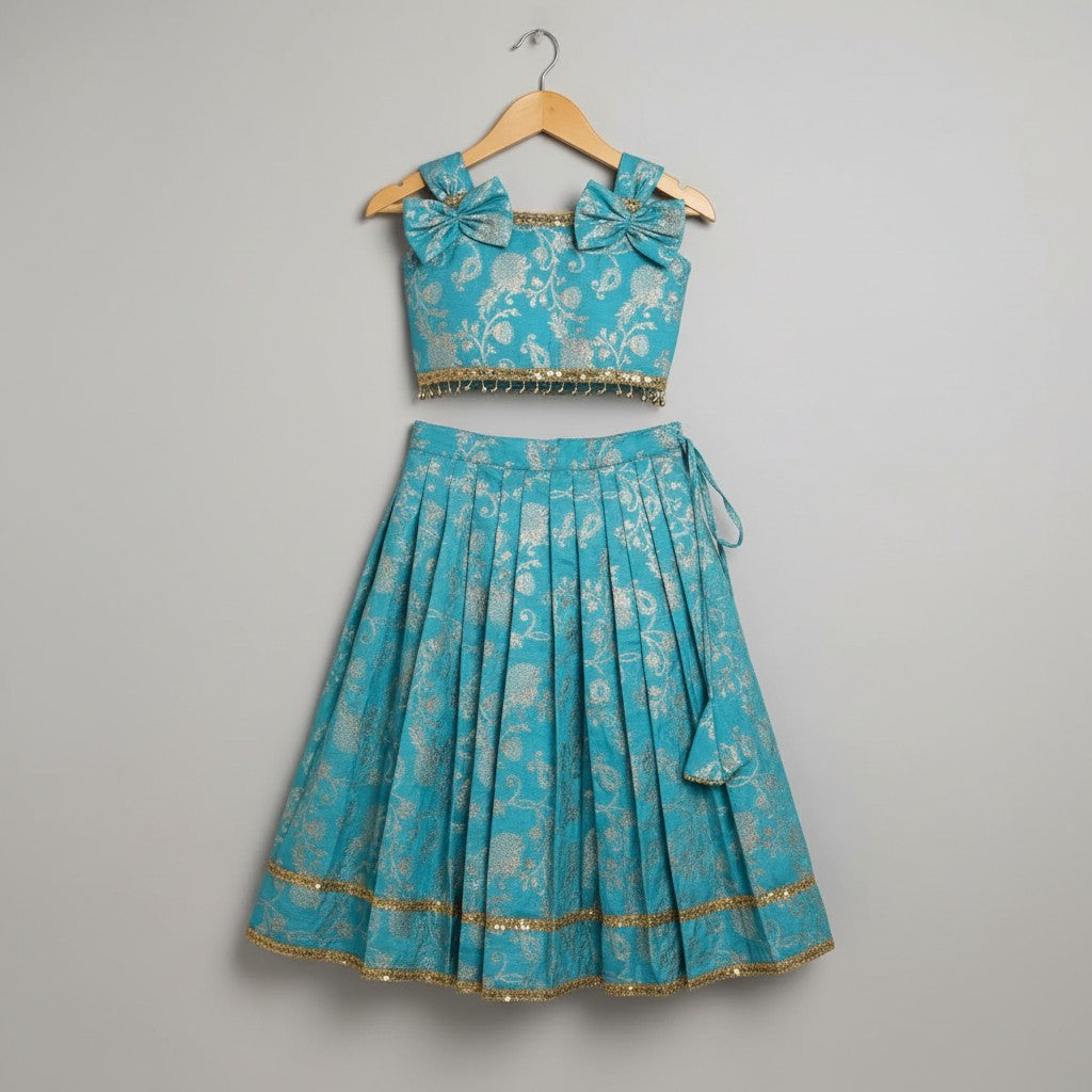Girls Sky Blue Premium lehnga with cotton lining