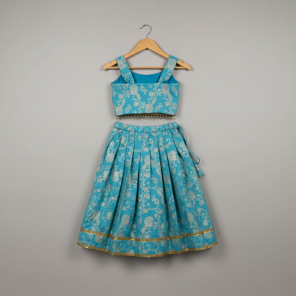 Girls Sky Blue Premium lehnga with cotton lining