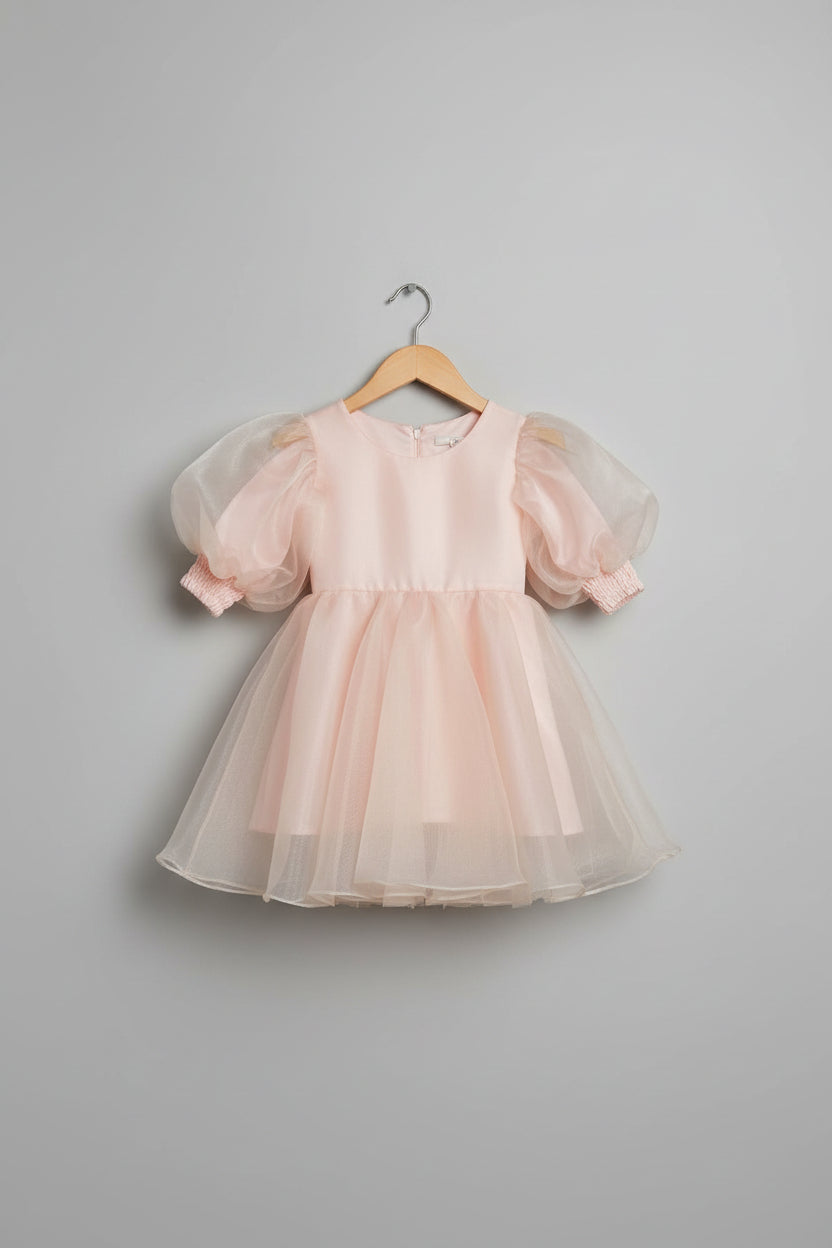 Pink dress with floral sleeves