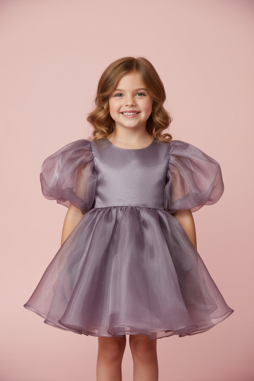 Purple dress with puff sleeves
