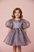 Purple dress with puff sleeves