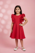 Girls Red Ruffle Sleeve Cotton Viscose Party Dress