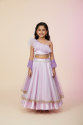 Girls Blush Pink Satin & Organza Lehenga Choli Set
