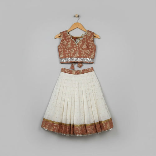 Girls Cream Premium Banarsi Embroidered Baby Lehnga