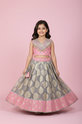 Girls Pink Banarasi Lehenga with Cotton Lining