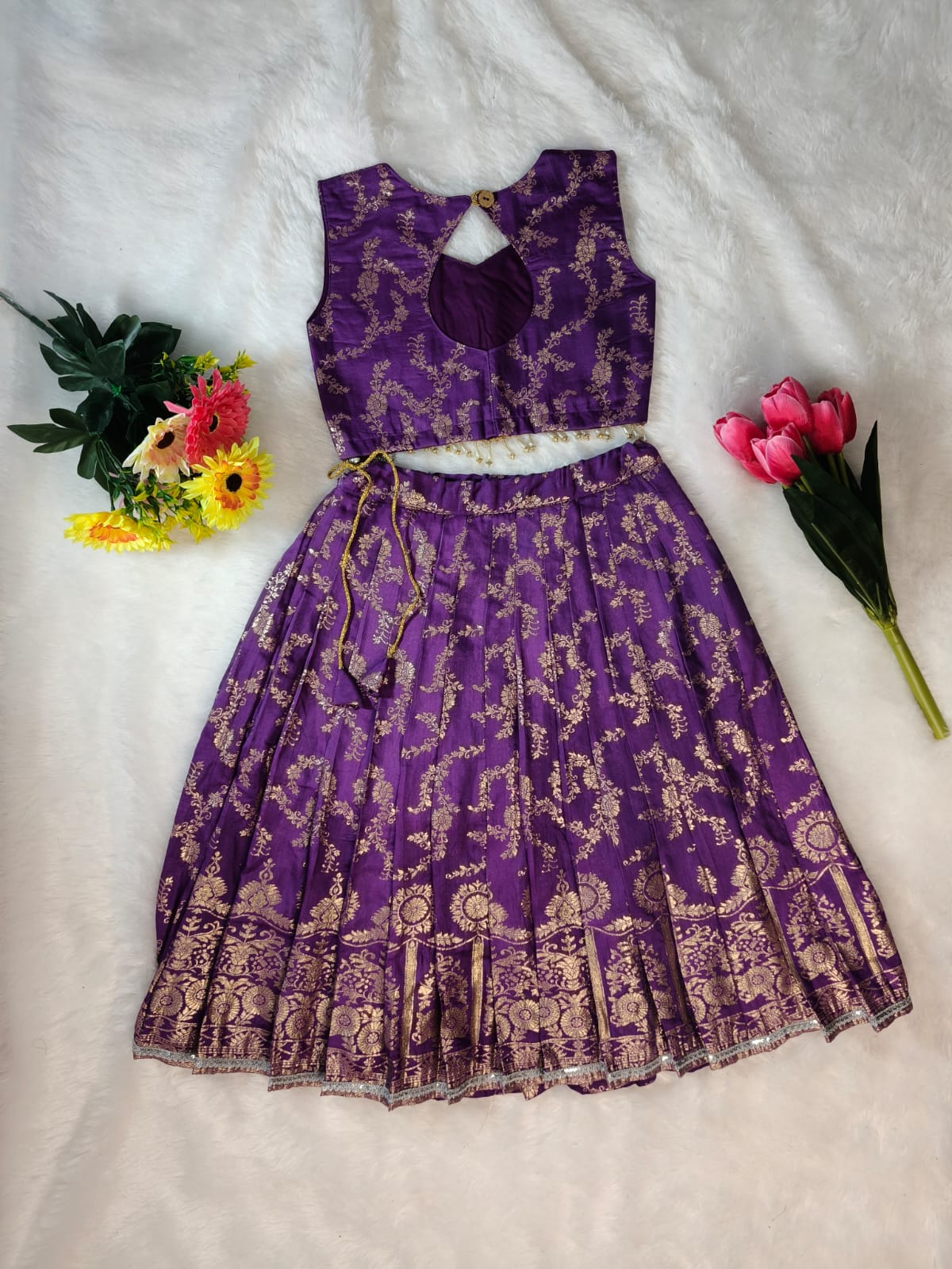 Girl Purple Banarsi Sleeveless Baby Lehnga